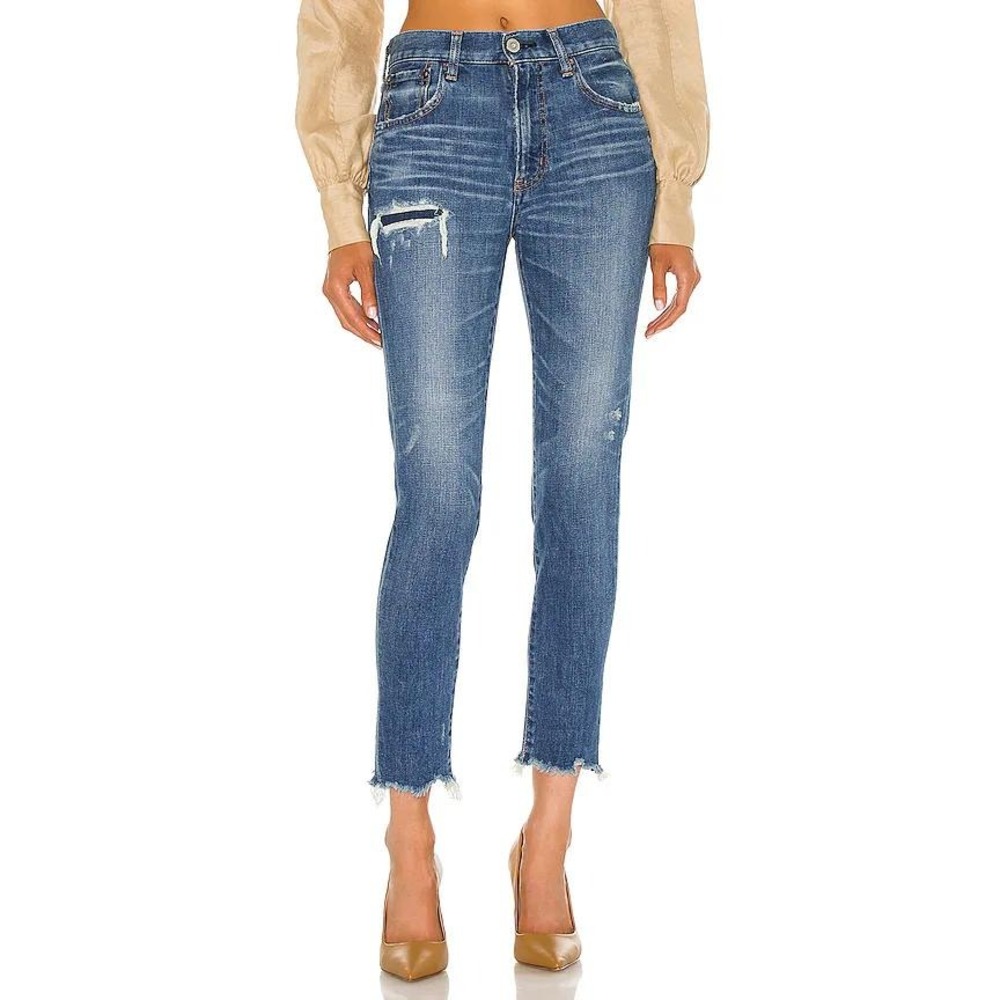 Moussy Vintage Hammond High Waist Skinny Jeans Blue Raw Hem Women Size 28